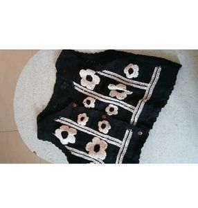 Floral Black Knit Cardigan