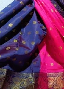 S8 Pink Saree with Gold Design Atteched Blouse