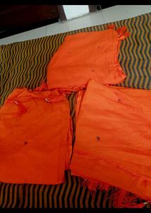 Orange beads work duptta