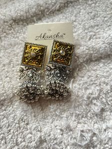Oxidised Earrings With Thred Jewellery Set