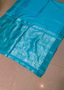 Cyan Colour Banarasi Silk Saree