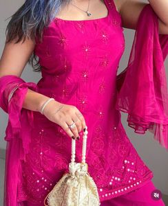 Magenta Embellished Kurta Set