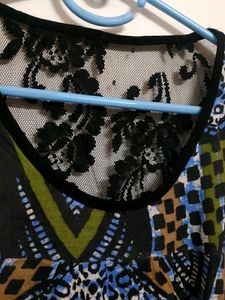 Patterned Lace Back Sleeveless Top