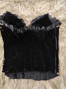 Black Velvet Stone And Sequin detailed Corset