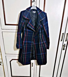 Style In Wool Navy Checked Overcoat