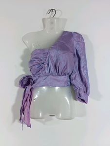 Lavender Asymmetrical Casual Crop Top (Women