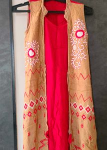 Red Dress with Embroidered Koti