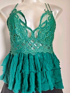 Green Lace Halter Top for Size Extra Small/ Small