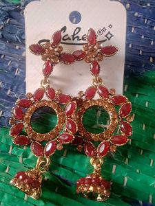 Red & Gold Drop Earrings