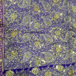 Purple Embroidered Zari Work Saree with Blouse