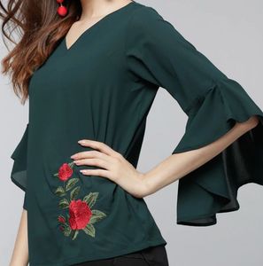 Stylish Green Embroidered Top