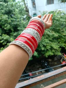Red &amp; Silver Bangles