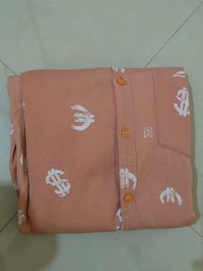 Peach Button-Down Shirt with Money Print