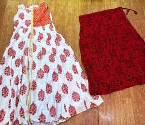 Red & White Printed Kurta Set