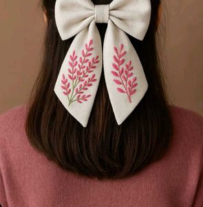 Floral Embroidered Hair Bow