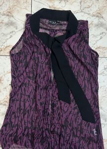 Purple Animal Print Tie Blouse