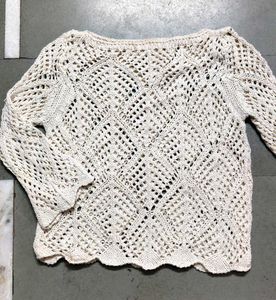Cream woolen crochet top