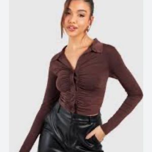 Brown Button-Down Top