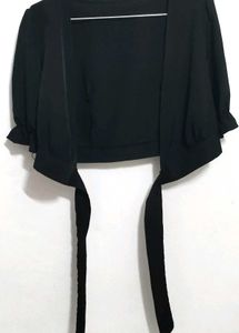 Black Wrap Dress - Puff Sleeves