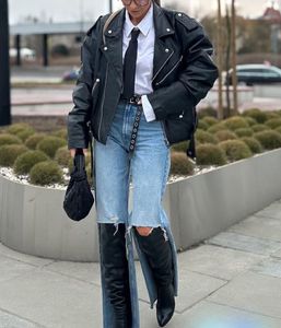 Zara Black Faux Leather Jacket Oversize Hip Length