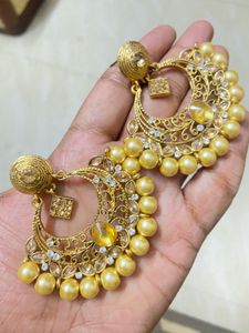 Statement Gold & Pearl Chandbali Earrings