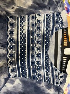 Tie &amp; Dye Flared Top with Embroidered Yoke