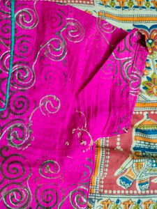 Pink Cotton Kurti Set with Swirl Design