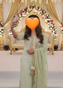 💚 Pastel Green Embroidered Kurti Set with Dupatta