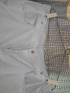 Sky blue Cotton Capri Cargos With Adjustable Waist