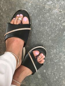 Black Rhinestone Slide Sandals