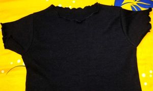 Black Ruffle Trim Top