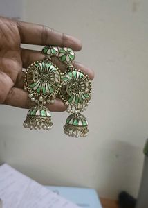Green Jhumka Earrings