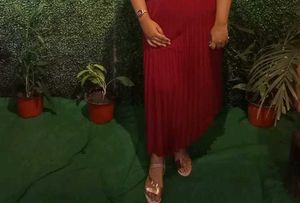 Maroon Pleated Midi Skirt