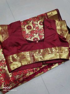 Maroon &amp; Gold Work Benarasi Saree