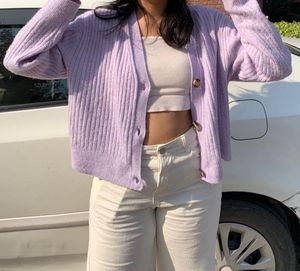 Lilac Ribbed Knit Cardigan