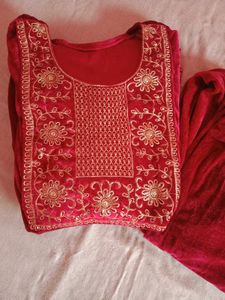 Velvet Maroon Nyra Cut Kurta With Plazo XL Size