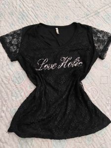 Y2k Black Lace &#39;Love Holic&#39; Top