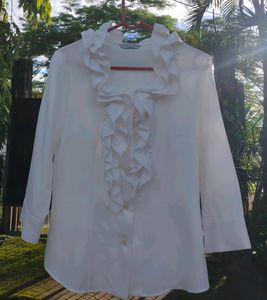 White Elegant Ruffle Shirt