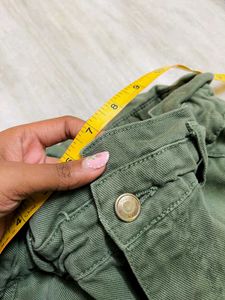 Zara Olive Green Ruffle Waist Denim Pants