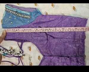Purple Net Saree With Blouse And Petticoat