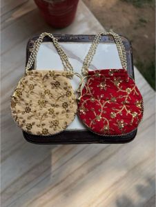 2 Stylish Handwork beaded potlis-Golden&Red Color