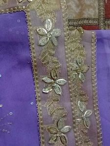 Lavender colour cifon  Embellished Saree