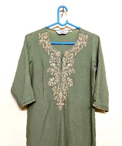 🫅 Biba | Yoke Design Kurta Trouser | Olive Gre