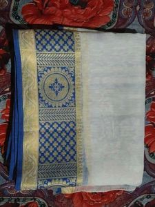 Elegant White & Blue Saree