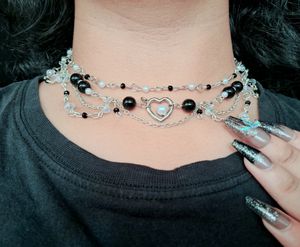 Aesthetic Cute Heart Double Layered Necklace🖤🤍✨️