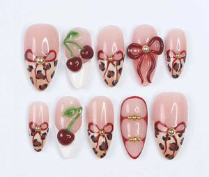Sweet Cherry Nd Leopard French Press On Nails