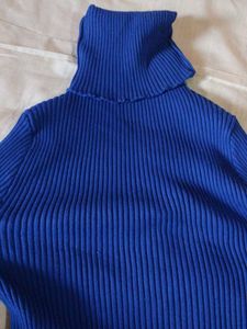 Blue Ribbed Knit Bodycon Dress