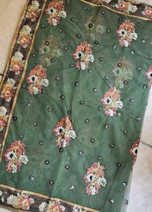 designer green net saree