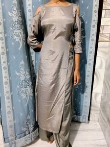 Gray Cold Shoulder Kurti Set