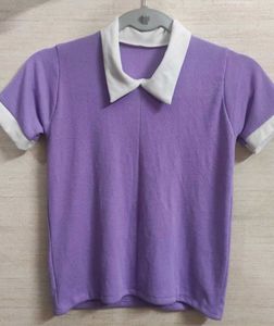 Fashionable Purple Collared Top